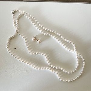 Vintage Pearl String and Earring Set